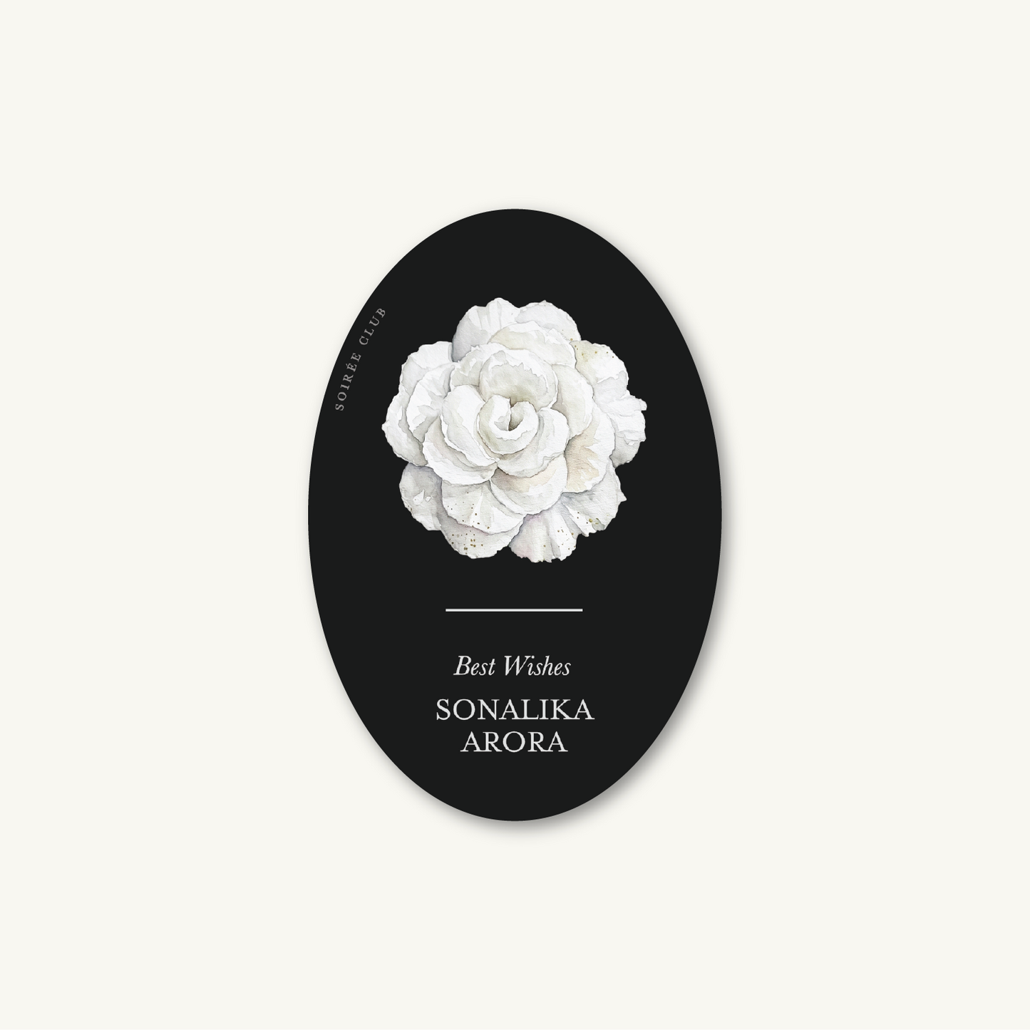 White on Black Rose Floral Single Sided Gift Tag