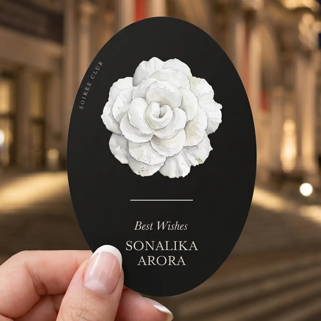 White on Black Rose Floral Single Sided Gift Tag