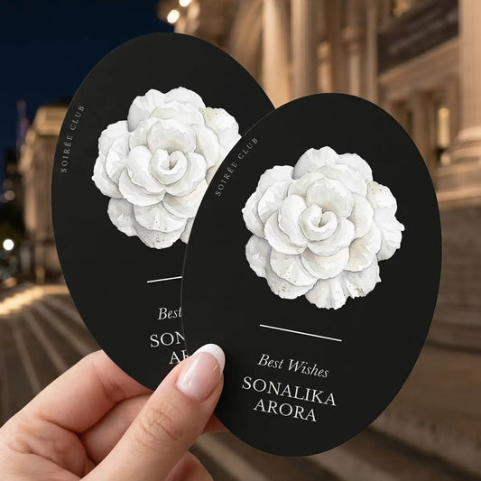 White on Black Rose Floral Single Sided Gift Tag